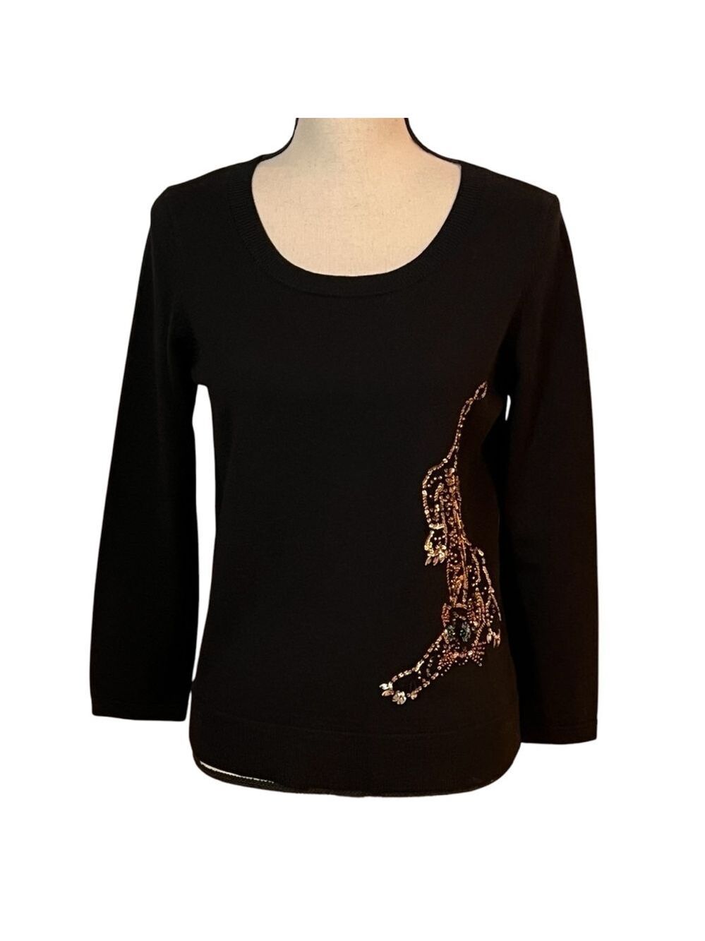 Milly Black Wool Sequin Panther Sweater Sz-M